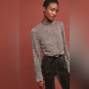 ERI + ALI Anthro Mauve Lace Boho High Neck Flutter Long Sleeve Size M